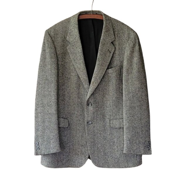 VTG Egon Von Furstenberg Herringbone 100% Pure Wool Blazer Made in Poland 44R - Picture 1 of 14